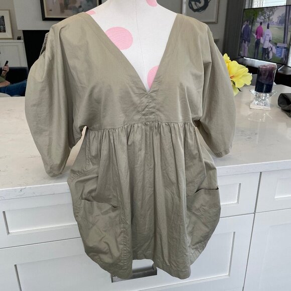 Isabel Marant Etoile Adjustable SS Deep VNeck 100% Cotton Boho Top Khaki Sz 0 - Picture 2 of 11